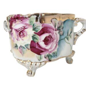 Antique Hand Painted Roses Porcelain Jardiniere Planter
